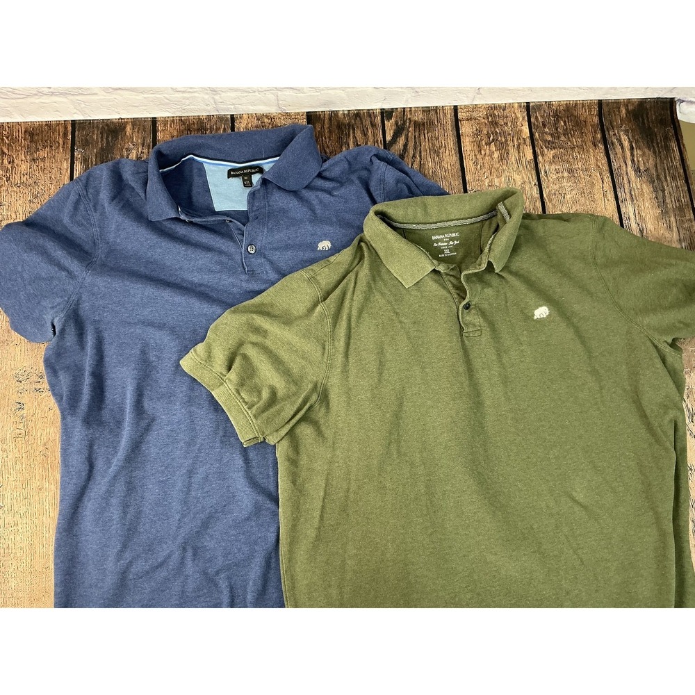 LOT of 2 Banana Republic Men's XXL Polo Shirt Blue Green Embroidered Logo Vtg